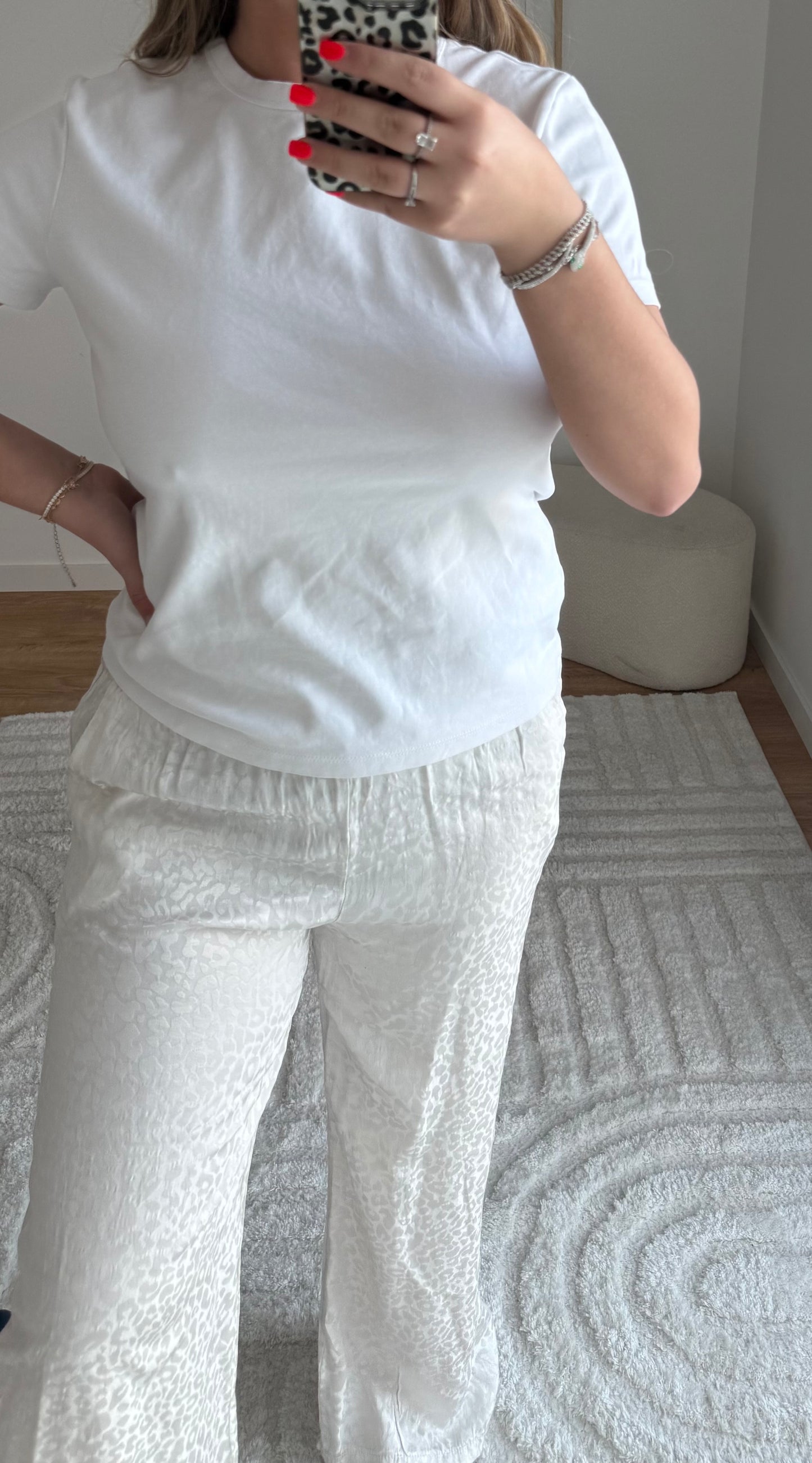Pantalon léopard satin beige