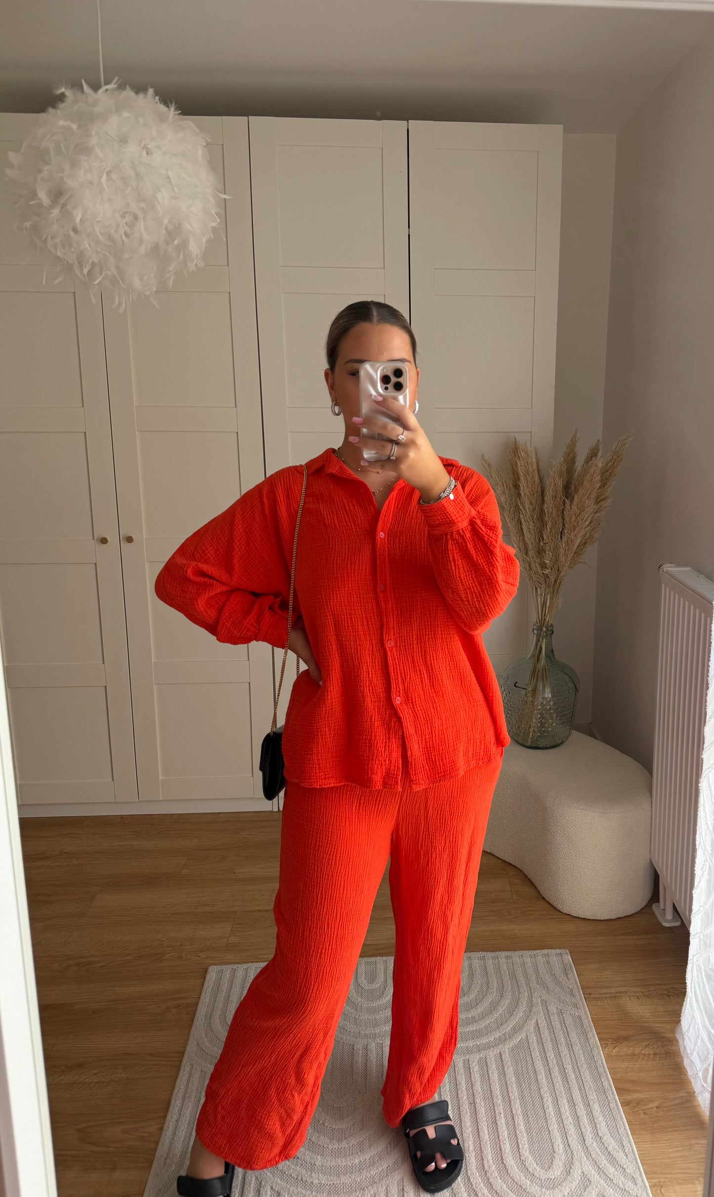 Ensemble gaz de coton - orange