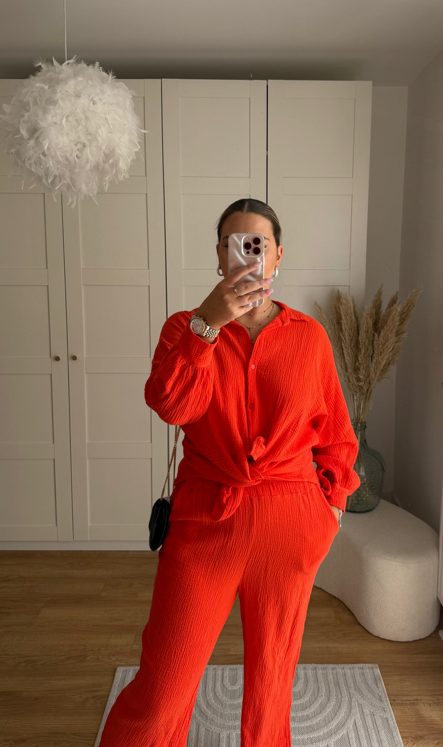 Ensemble gaz de coton - orange