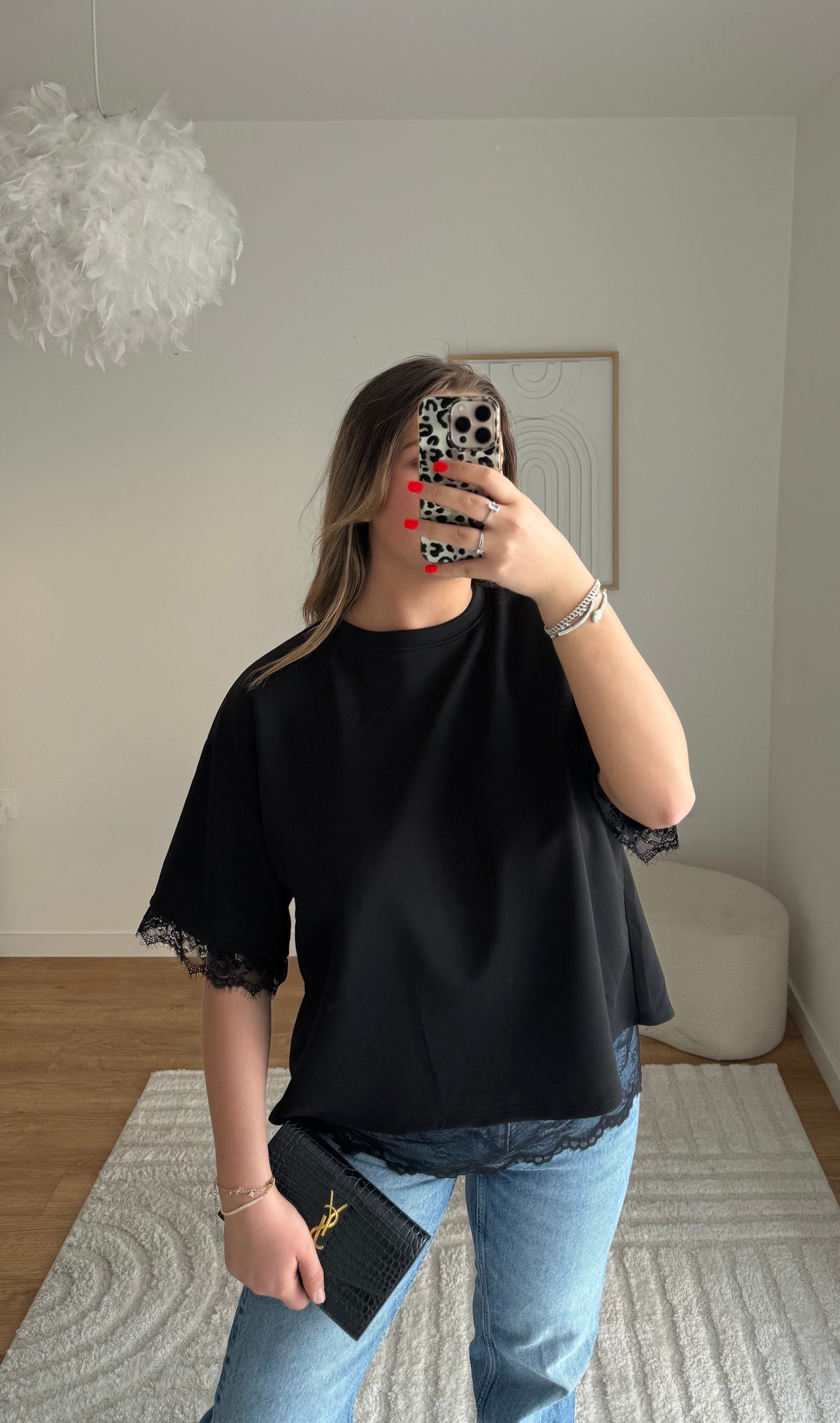 T-shirt dentelle noir