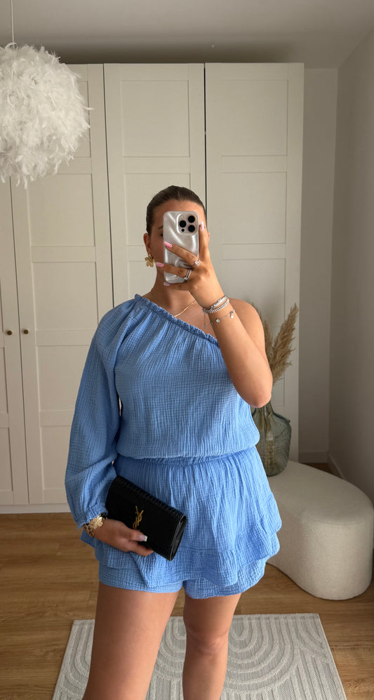 Combishort gaz de coton - bleu 💙