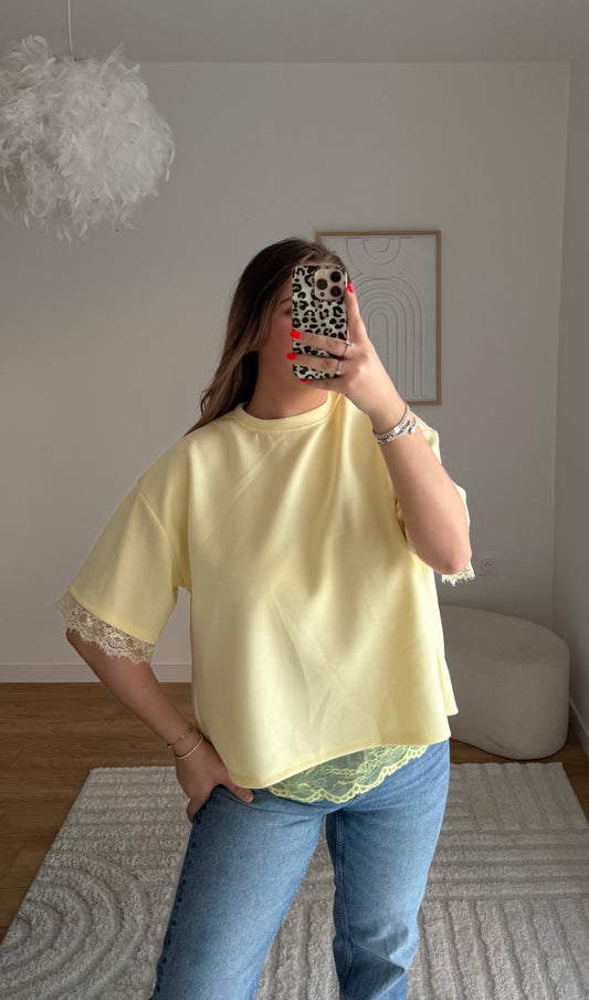 T-shirt dentelle jaune