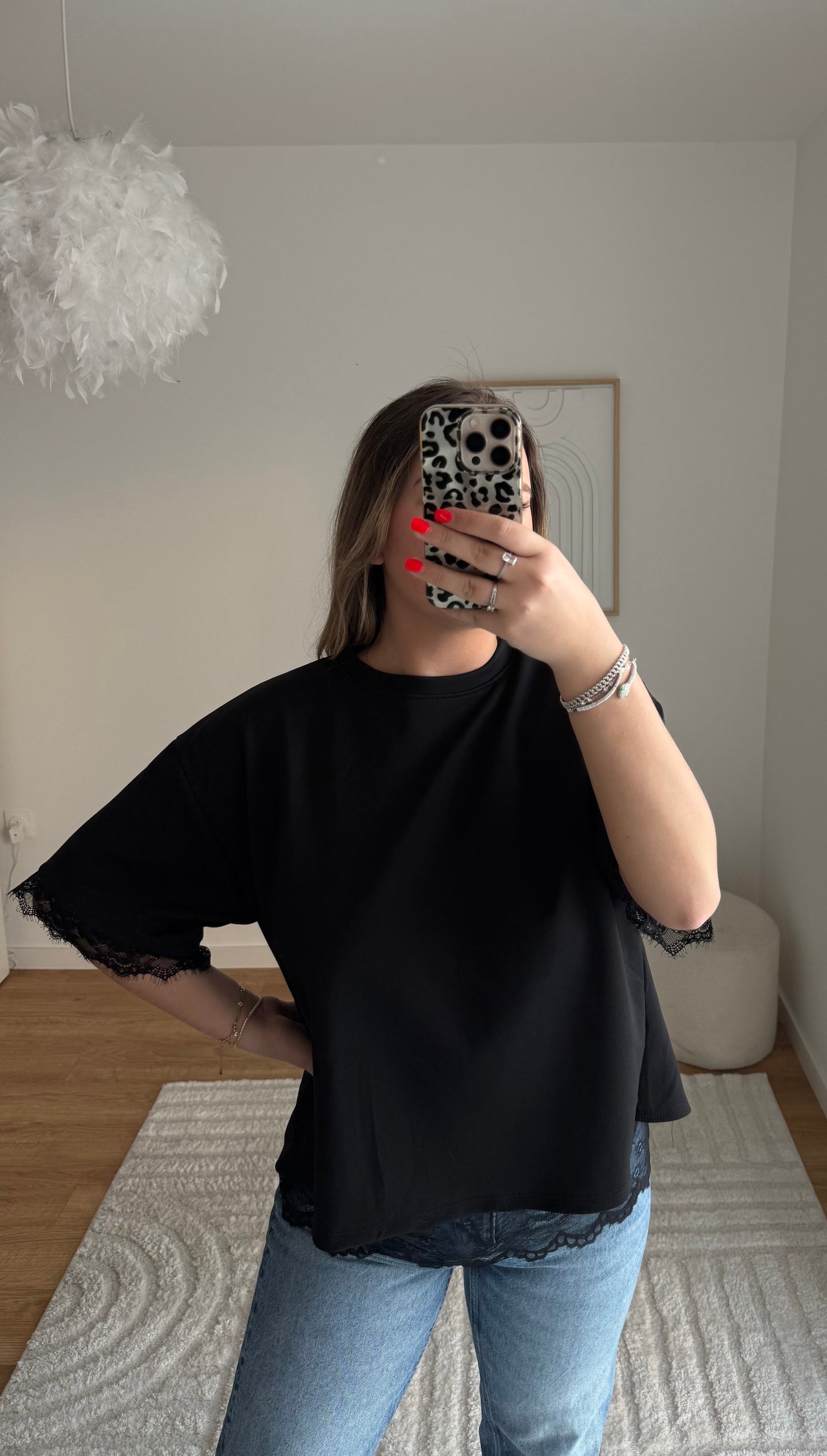 T-shirt dentelle noir