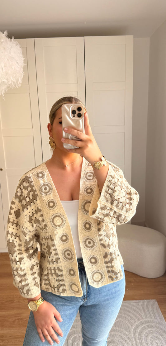 Gilet crochet beige