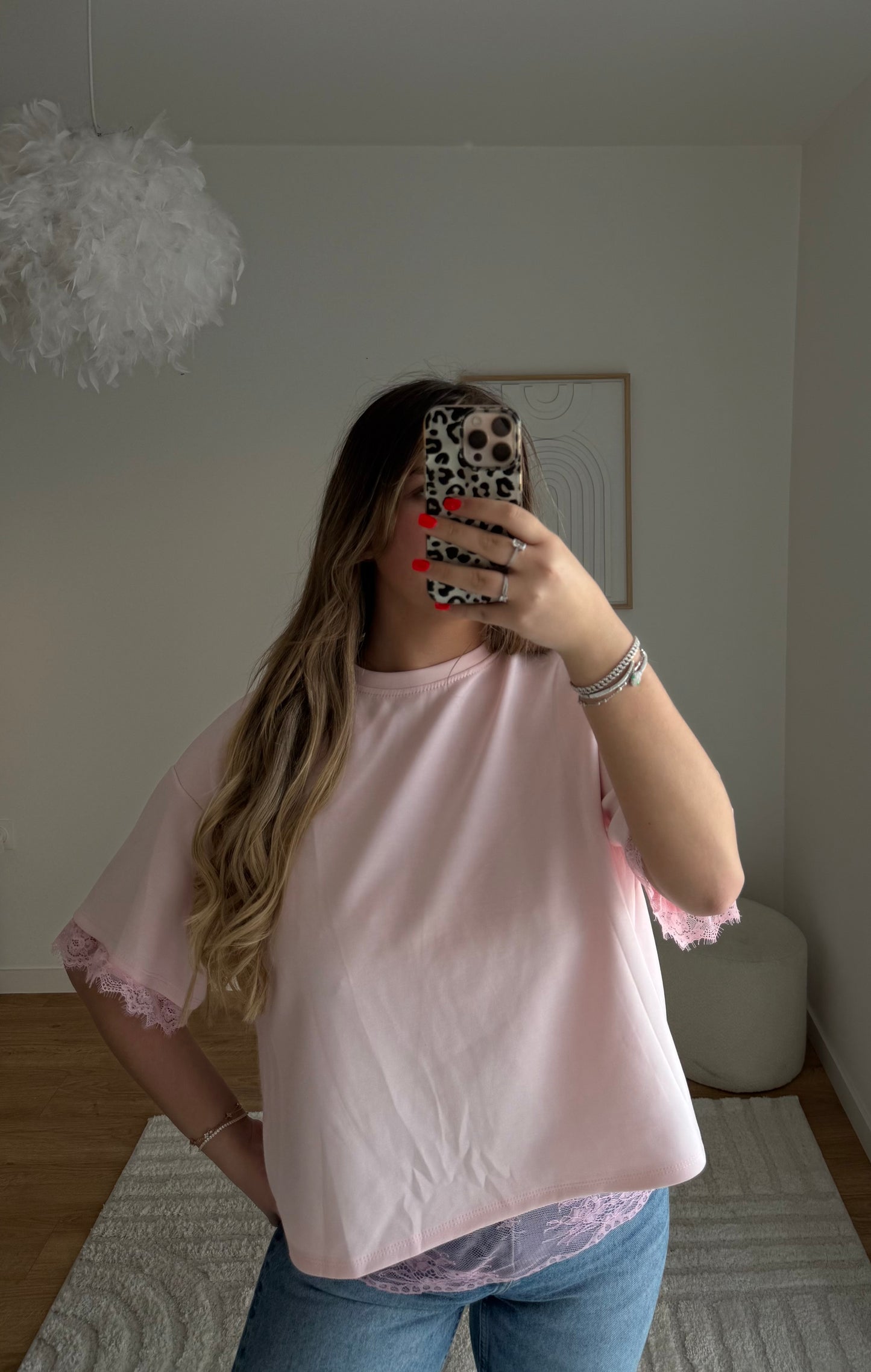 T-shirt dentelle rose
