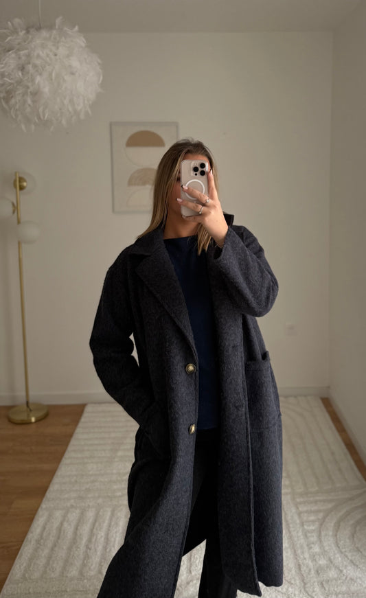 Manteau long bleu foncé bou