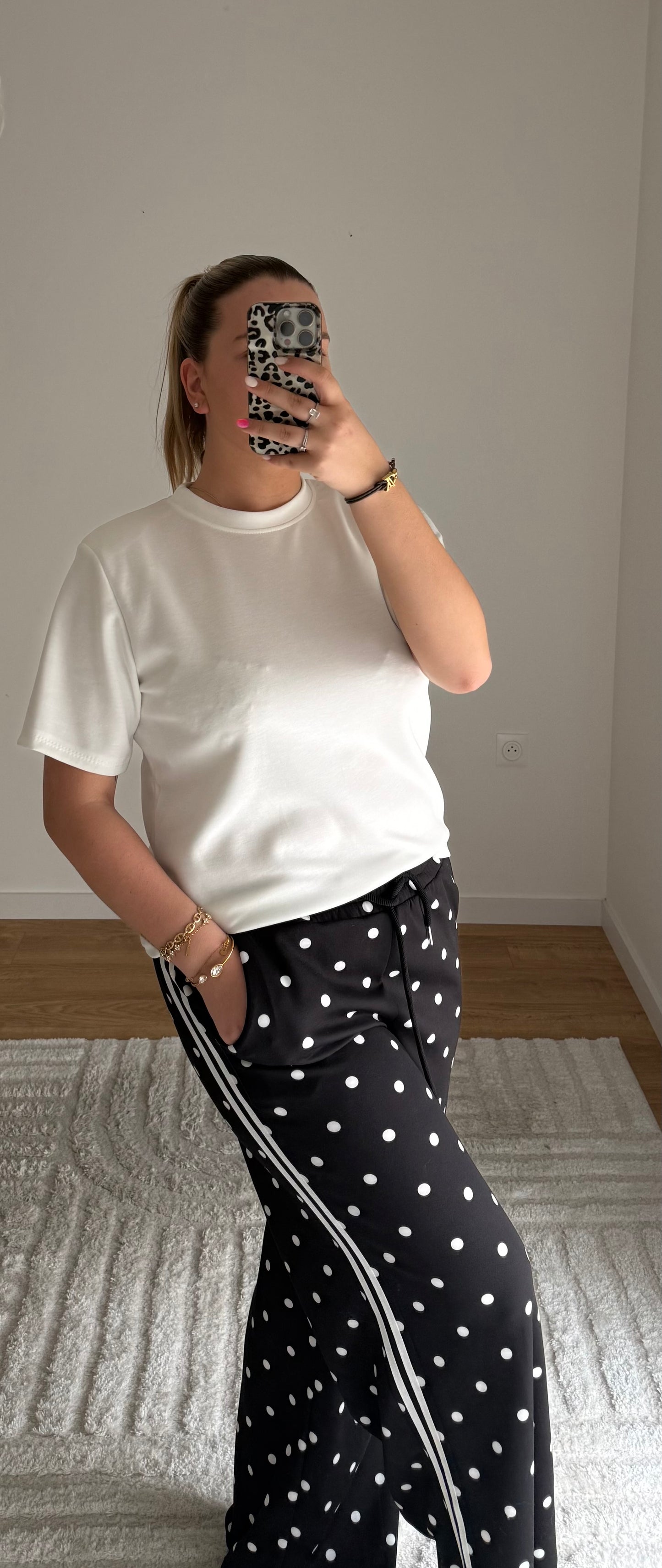 Pantalon pois blanc/noir