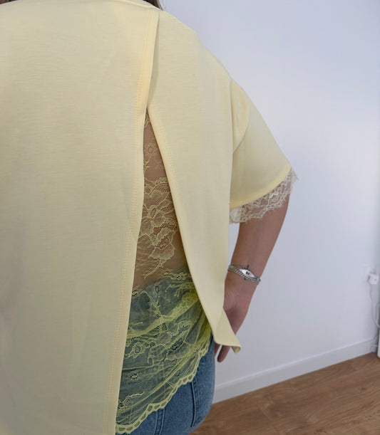 T-shirt dentelle jaune