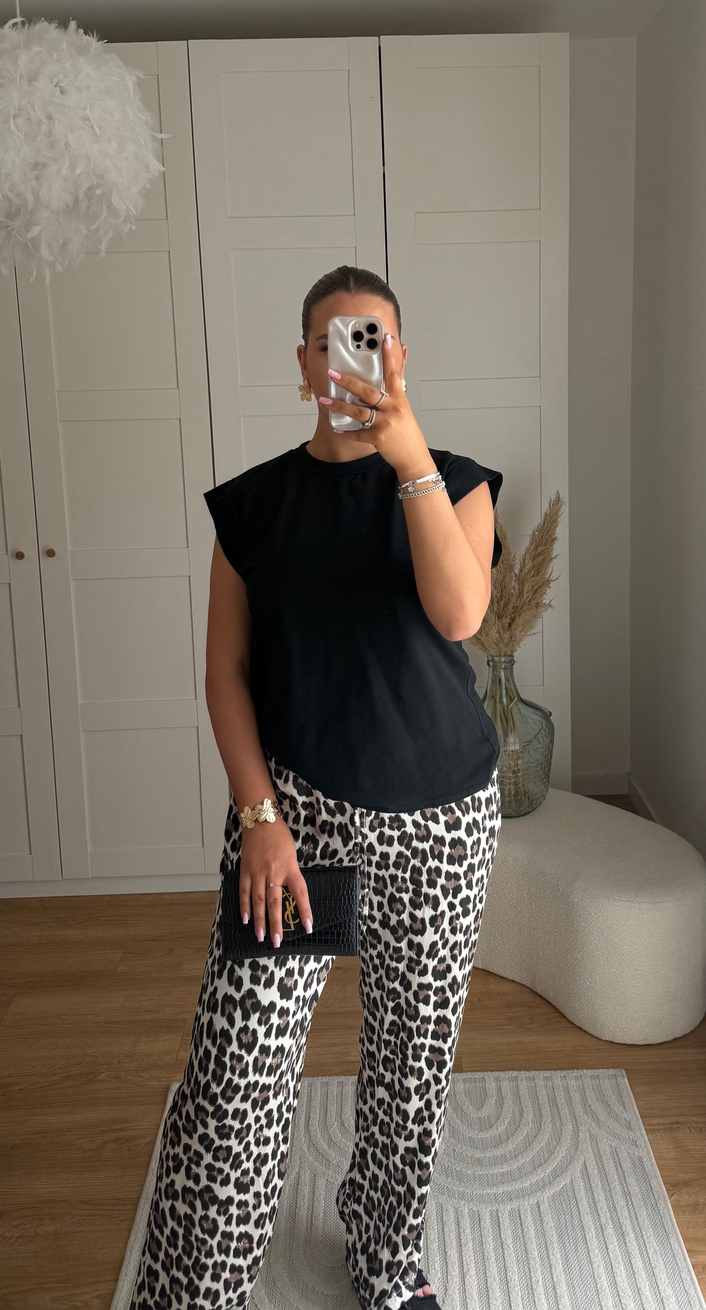 Pantalon en satin léopard