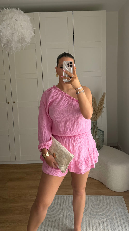 Combishort gaz de coton - rose 🩷