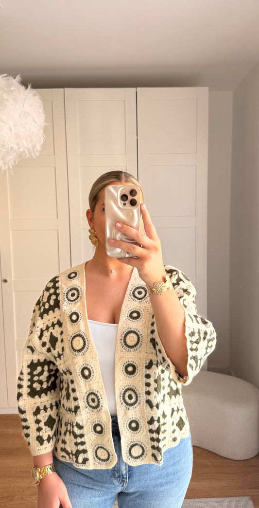 Gilet crochet kaki