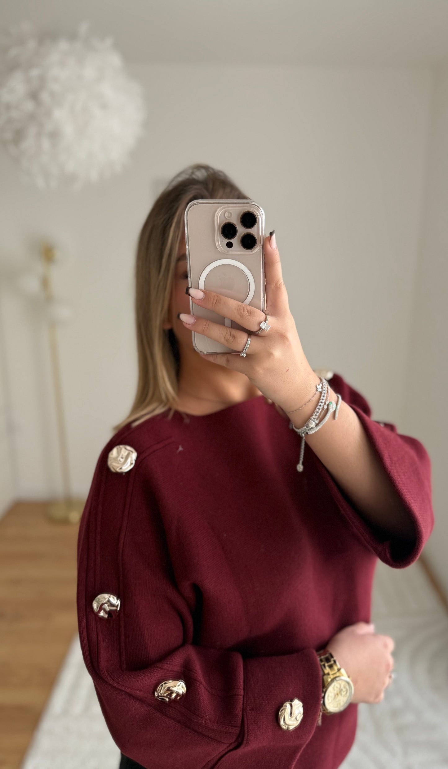 Pull bordeaux manche bouton
