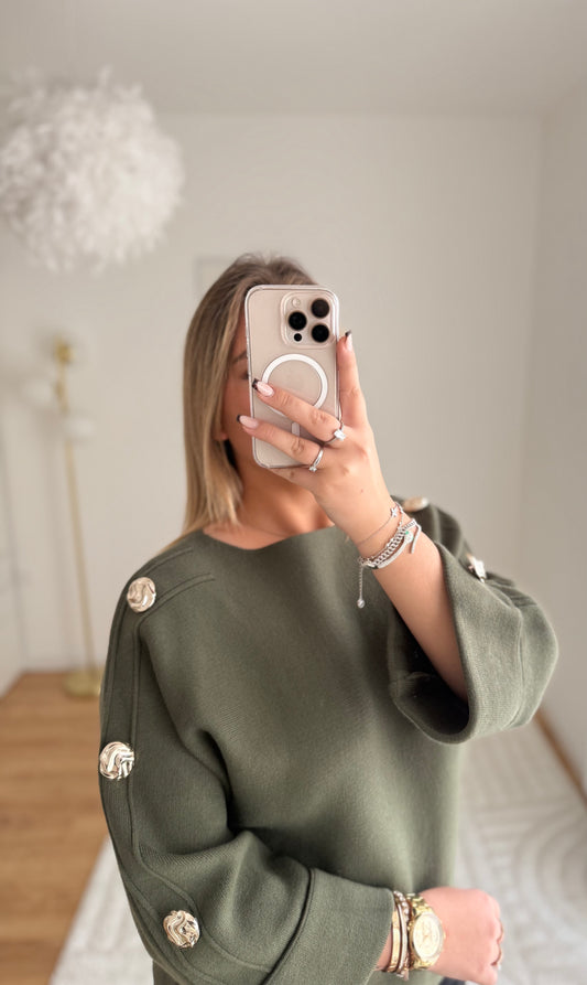 Pull kaki manche bouton